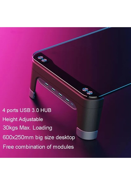 Au Plug-Usb3.0-Siyah Masaüstü Dizüstü Dizüstü Monitör Standı Space Bar Kaymaz Masa Yükselticisi, 4 Portlu USB Hub Veri Iletimi ve Hızlı Şarj Cihazı 600L (Yurt Dışından)