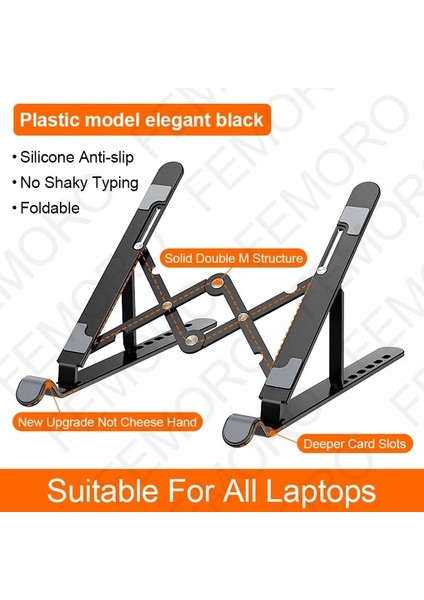 Plastik Siyah Femoro Dizüstü Bilgisayar Standı Katlanabilir Taşınabilir Dizüstü Bilgisayar Standı 7 Açılı Ayarlanabilir Tablet Standı 10 Ila 15,6 Inç Macbook Pro Lenovo Dell (Yurt Dışından)