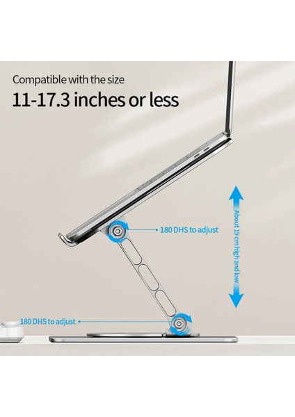 Gümüş Katlanabilir Dizüstü Bilgisayar Tutucu Standı Yüksekliği Ayarlanabilir Delikli Soğutma Braketi Desteği Alüminyum Alaşım MacBook Air/pro Için 360 Dönebilen (Yurt Dışından) modelleri