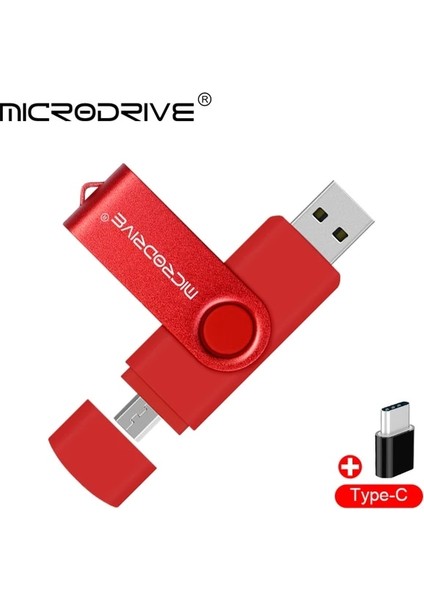 Kırmızı 128 GB Yüksek Hızlı 2 In 1 USB 2.0 Flash Pendrive USB Anahtarı Otg USB Flash Sürücü H2TESTW 16 GB 32 GB 64 GB 128 GB Kalem Sürücü Cle + C Tipi Adaptör (Yurt Dışından)