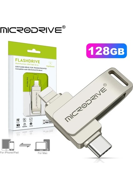 Gümüş 128 GB 2 In 1 Otg Tip C - Yıldırım Flaş Kalem Sürücü USB 3.0 32 GB 64 GB 128 GB 256G 512G Memory Stick USB C Flash Disk Tip-C Pendrive (Yurt Dışından)
