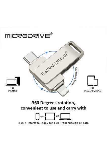 Gümüş 128 GB 2 In 1 Otg Tip C - Yıldırım Flaş Kalem Sürücü USB 3.0 32 GB 64 GB 128 GB 256G 512G Memory Stick USB C Flash Disk Tip-C Pendrive (Yurt Dışından)