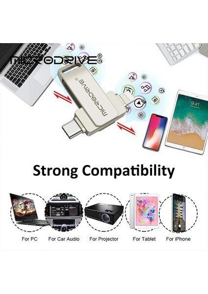Gümüş 128 GB 2 In 1 Otg Tip C - Yıldırım Flaş Kalem Sürücü USB 3.0 32 GB 64 GB 128 GB 256G 512G Memory Stick USB C Flash Disk Tip-C Pendrive (Yurt Dışından)