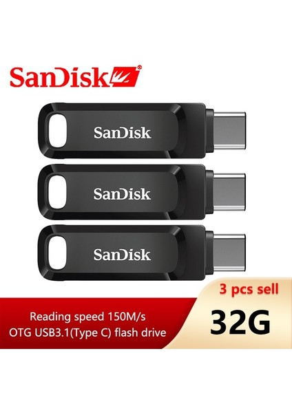 3 Adet 32GB 3 Adet Satış 100% Sandisk USB 3.1 Flash Sürücü Tip C Otg USB Stick 64GB 32GB Pendrive 128GB 256GB Yüksek Hızlı 150MB/S Bellek Diski (Yurt Dışından)
