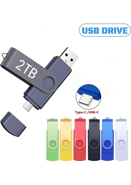 Mavi Tip C Taşınabilir Otg USB 2 Tb Flash Sürücü Tip C / Mikro Kalem Sürücü 2 Tb USB Sopa 3.0 Pendrive 2 Tb U Disk Pc Dizüstü Cep Telefonu Için (Yurt Dışından)