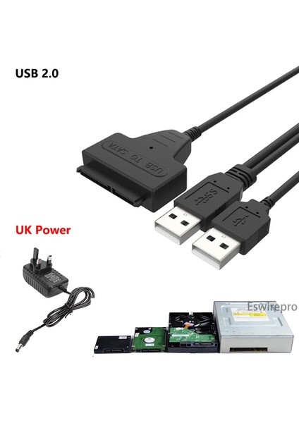 USB 2.0 Ingiltere Sata USB 3.0 Kablosu Güç Kaynağı Adaptörü 2.5 3.5 Inç Sabit Disk Disk Harici Konnektör SSD HDD 22PIN Adaptör Sata A USB (Yurt Dışından)