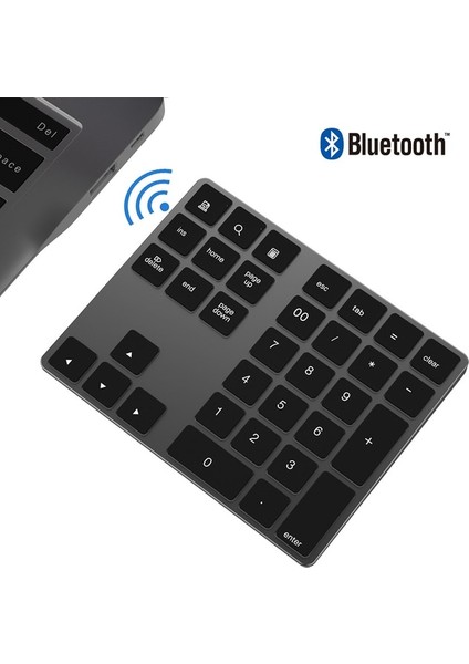 Siyah Bluetooth Uyumlu Sayısal Tuş Takımı, Ios Android Pc Tablet Dizüstü Bilgisayar Için Şarj Edilebilir Kablosuz Sayısal Tuş Takımı Alüminyum USB Numpad (Yurt Dışından)