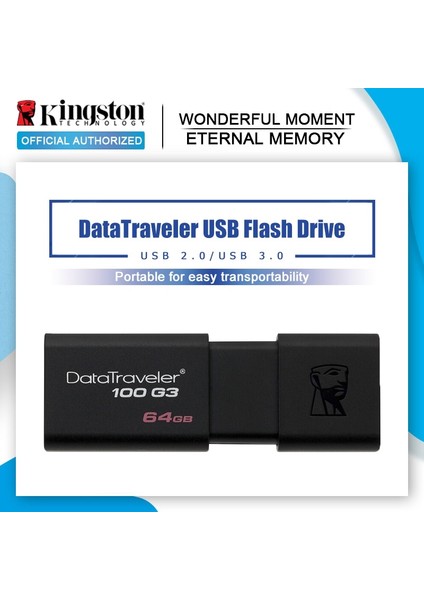 DT100G3 64GB Kingston Yeni USB Flash 16GB 32GB 64GB Siyah DT104 Flash Bellek Araba Taşınabilir Cle USB Kalem Disk Sopa DT100G3 Usb3.0 Flash Sürücü (Yurt Dışından)