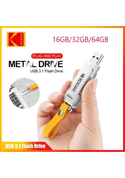 USB 3.1 256GB Kodak USB 3.1 Flash Yüksek Hızlı Sürücü Mavi Kalem Sürücü 64GB U Stick 32GB 16GB Android Için Pendrive Flash Disk Mikro/pc Adaptörlü (Yurt Dışından)