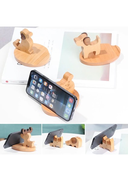 Stil 3 Montaj Braketi Mobil Masa Standı Masif Ahşap Hayvan Cep Telefonu Tutucu Araba Ev Dizüstü Bilgisayar Anahtarı/geyik/köpek/çocuk/fil (Yurt Dışından) modelleri