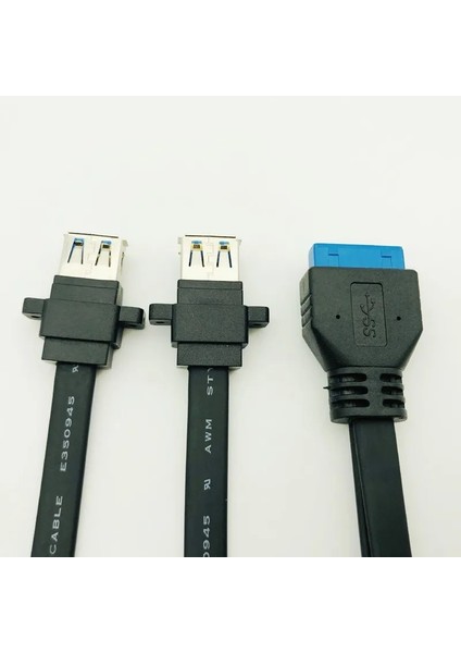 Siyah 0.8 M H1111Z Konektörü USB 3.0 Panel Montajlı Çift Bağlantı Noktalı USB 3.0 Dişi Vida Panel Montajlı Anakart 20 Pin Başlık Düz Kablo Kablosu Yenı (Yurt Dışından)