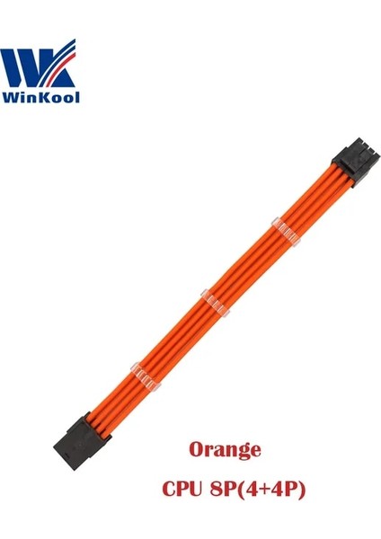 Turuncu 800MM Winkool Atx Eps Cpu 8pın Dişi - Erkek 4 + 4pin 18AWG Psu Kollu Uzatma Güç Kablosu / Beyaz Siyah Kılıflı Kablo (Yurt Dışından)