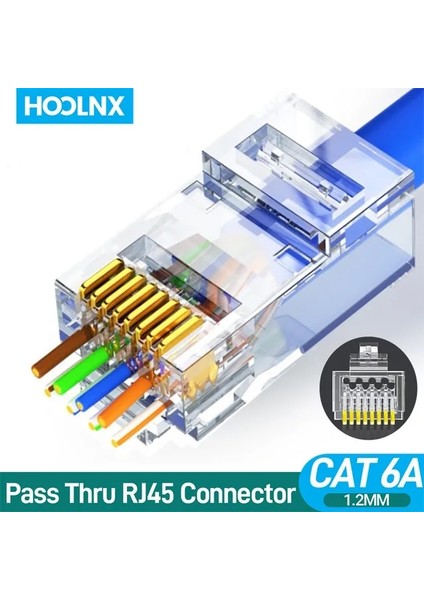 CAT6A 1.2mm Utp 50 Adet Hoolnx RJ45 Konnektör Geçiş CAT6A Cat6 50U Altın Kaplama Modüler Fiş Utp Stp 23-26AWG Katı Veya Örgülü Ethernet Kablosu (Yurt Dışından)