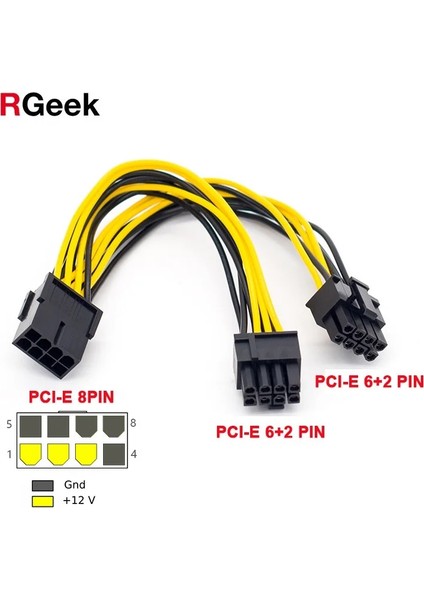 20 cm 5 Adet Pcı-Express Pcıe 8 Pin Çift 8 (6 + 2) Pin VGA Grafik Ekran Kartı Gpu Adaptörü Güç Kaynağı Splitter Kablosu 20 cm (Yurt Dışından)