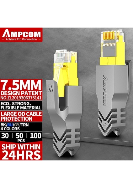 7.5mm Gri 50 Adet Ampcom RJ45 Ethernet Ağ Kablosu Gerginlik Giderici Botlar Kablo Konektörü Fiş Kapakları Cat8 Cat7 CAT6A Cat6 CAT5E Cat5 (Yurt Dışından)