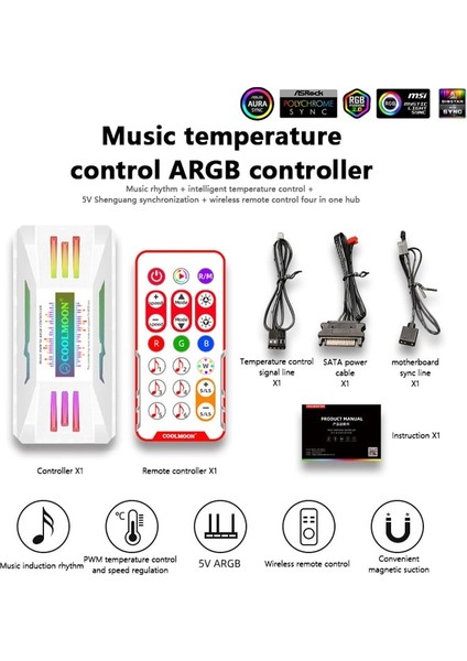 Müzikal Ritim Beyaz P-Argb Denetleyici 4-Pin Pwm Sıcaklık Kontrolü 5V 3-Pin Senkronizasyon Kablosuz Uzaktan Kumanda Şasi Fan Hub (Yurt Dışından)