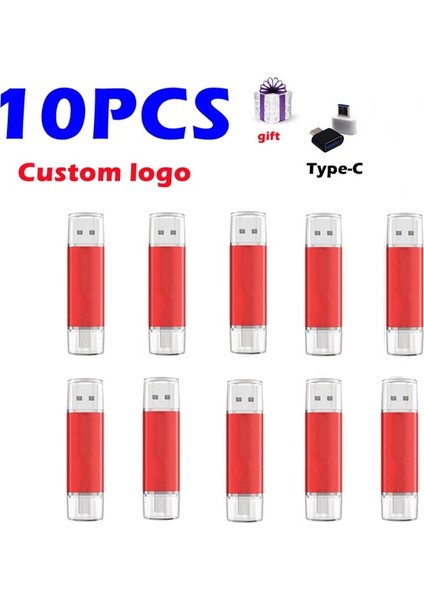 Kırmızı Renk 10 Adet 32GB 10PCS / Lot Özel Logo Otg Tip-C Telefon USB Sürücüsü 32GB 16GB 8gb Çok Fonksiyonlu USB Flash Sürücü USB 2.0 Pendrive 4gb USB Kalem Sürücüsü (Yurt Dışından)