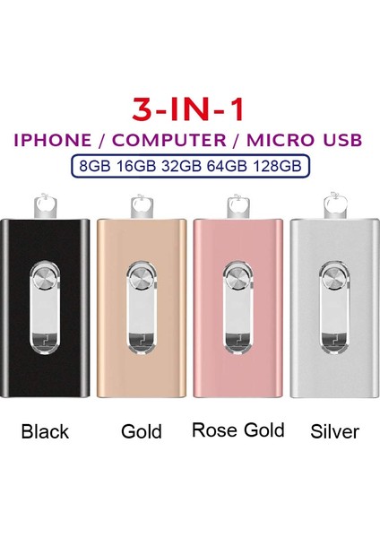 Altın 512GB Otg USB Flash Sürücü Apple iPhone iPad Ipod Mobil Için USB Flash Disk USB Sopa Flash Kalem Sürücü 128G 64GB 32GB 16GB USB Flash 3.0 (Yurt Dışından)
