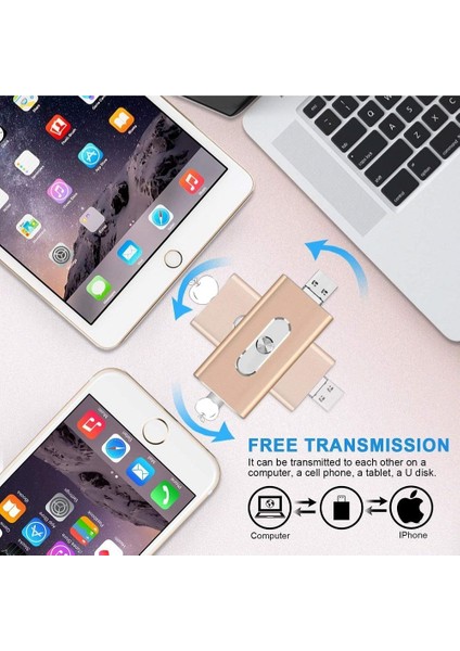 Altın 512GB Otg USB Flash Sürücü Apple iPhone iPad Ipod Mobil Için USB Flash Disk USB Sopa Flash Kalem Sürücü 128G 64GB 32GB 16GB USB Flash 3.0 (Yurt Dışından)