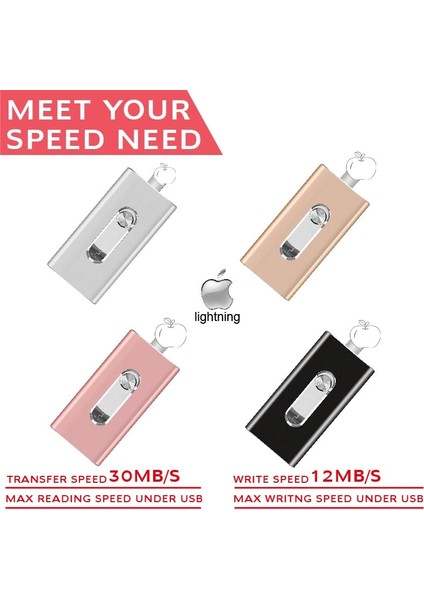 Altın 512GB Otg USB Flash Sürücü Apple iPhone iPad Ipod Mobil Için USB Flash Disk USB Sopa Flash Kalem Sürücü 128G 64GB 32GB 16GB USB Flash 3.0 (Yurt Dışından)