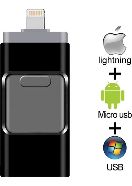 Siyah 256GB Metal USB Flash Sürücü 128GB Otg Kalem Sürücü 32GB 64GB USB 3.0 Flash Disk iPhone 11 Pro/xr/xs Max USB Bellek Çubuğu 256GB (Yurt Dışından)