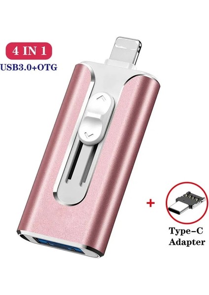 Pembe Gönderme Tip C 64 GB Otg USB Flash Sürücü iPhone 256G 512G 128G USB 3.0 Memory Stick Harici Depolama Ios/android/tip C/windows Aygıtı 4'ü 1 Arada (Yurt Dışından)