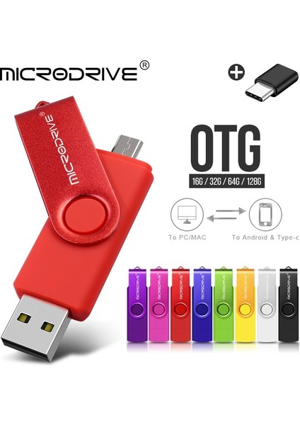 Mor 128 GB Yüksek Hızlı 2 In 1 USB 2.0 Flash Pendrive USB Anahtarı Otg USB Flash Sürücü H2TESTW 16 GB 32 GB 64 GB 128 GB Kalem Sürücü Cle + C Tipi Adaptör (Yurt Dışından)