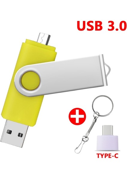 Sarı 32GB Type-C USB 3.0 Flash Sürücüler 128GB Otg 3'ü 1 Arada Kalem Sürücü 64GB 256GB Pendrive 512GB Cle USB Bellek Anahtar USB Stick Telefon Için USB 3.0 (Yurt Dışından)