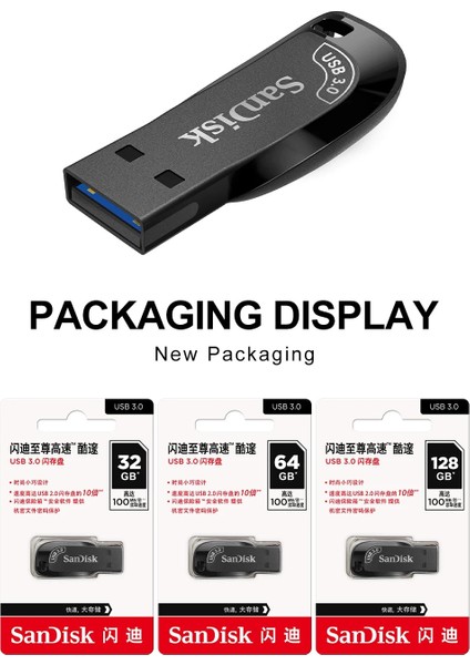 128 GB Sandisk USB 3.0 Flash Disk 128 GB 64 GB 32 GB Mini Anahtar Pendrive Kordon ile Siyah Flashdrive Memory Stick Bilgisayar Için (Yurt Dışından)