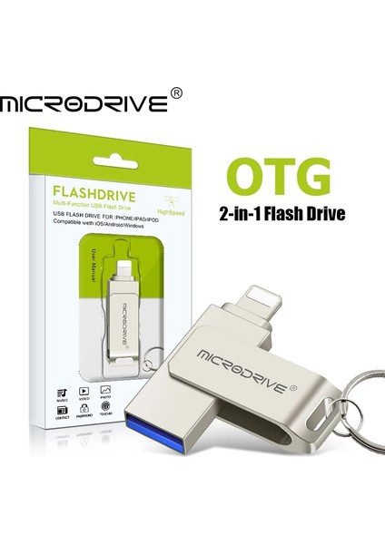 Gümüş 64GB Döndürme USB 3.0 Flash Sürücüsü iPhone Için 2'si 1 Arada Usb-A'dan Yıldırım Arayüzüne Usb3.0 Pendrive Iphone7/8/9/11/12/13 /ıpad (Yurt Dışından)