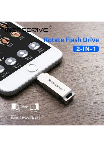 Gümüş 64GB Döndürme USB 3.0 Flash Sürücüsü iPhone Için 2'si 1 Arada Usb-A'dan Yıldırım Arayüzüne Usb3.0 Pendrive Iphone7/8/9/11/12/13 /ıpad (Yurt Dışından)