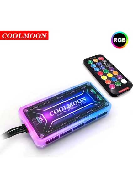 Coolmoon Rgb Uzaktan Kumanda DC12V 5A LED Renkli Akıllı Fan Denetleyicisi W/10 Adet 6pin Fan Portu 2 Adet 4pin Işık Çubuğu Portu (Yurt Dışından)