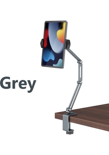 P60 Gri Masaüstü Ayarlanabilir Uzun Kol Katlanabilir Tablet Standı Alüminyum Cep Telefonu Tutucu Çok Açılı Rotasyon 4-13 '' Yatak Masası iPad Standı (Yurt Dışından)