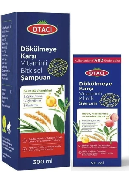 Dökülmeye Karşı Vitaminli Bitkisel Şampuan 300 ml + Vitaminli Klinik Serum 50 ml