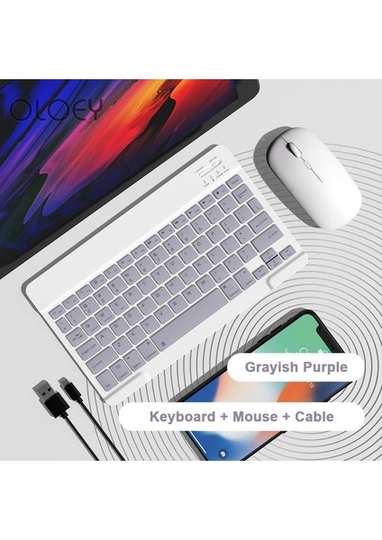 Grimsi Mor Oloey Yeni 10 Inç Kablosuz Klavye Fare Seti iPad Tablet Mini Bilgisayar Telefonu Laptop Için Bluetooth Uyumlu Klavye (Yurt Dışından)