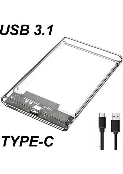 USB 2.0 USB Type-C 2.0/3.0/3.1 Şeffaf Araç Ücretsiz 2.5 Inç Gen2 10/5gbps Sata Iıı Harici Sabit Disk HDD Muhafaza SSD Kasa Kutusu Uasp (Yurt Dışından)
