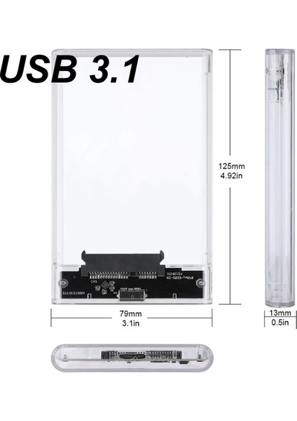 USB 2.0 USB Type-C 2.0/3.0/3.1 Şeffaf Araç Ücretsiz 2.5 Inç Gen2 10/5gbps Sata Iıı Harici Sabit Disk HDD Muhafaza SSD Kasa Kutusu Uasp (Yurt Dışından)
