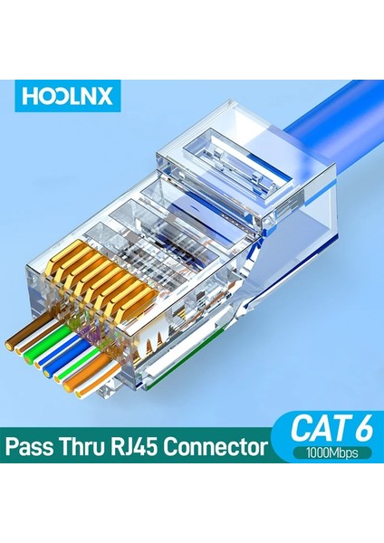 Cat6 1.1mm Stp 30 Adet Hoolnx RJ45 Konnektör Geçişi CAT6A Cat6 50U Altın Kaplama Modüler Fiş Utp Stp 23-26AWG Katı Veya Örgülü Ethernet Kablosu (Yurt Dışından)