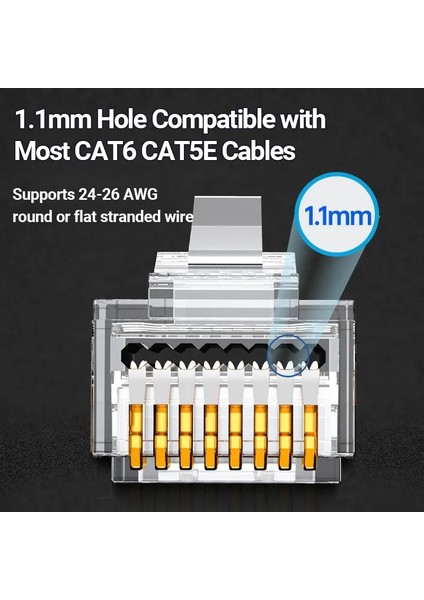 Cat6 1.1mm Stp 30 Adet Hoolnx RJ45 Konnektör Geçişi CAT6A Cat6 50U Altın Kaplama Modüler Fiş Utp Stp 23-26AWG Katı Veya Örgülü Ethernet Kablosu (Yurt Dışından)