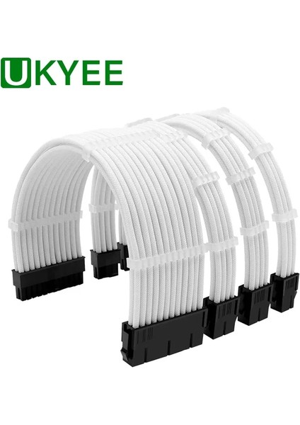 Sky Bule 30CM Ukyee Psu Güç Kaynağı Uzatma Kablosu Naylon Örgülü Atx 24PIN Pcie Çift Üçlü 8-Pin 6+2pin Kablo 24-Pin Anakart Uzatma (Yurt Dışından)