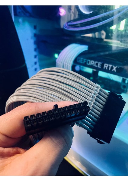 Sky Bule 30CM Ukyee Psu Güç Kaynağı Uzatma Kablosu Naylon Örgülü Atx 24PIN Pcie Çift Üçlü 8-Pin 6+2pin Kablo 24-Pin Anakart Uzatma (Yurt Dışından)