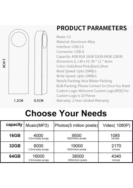 Black-C3 2gb 10PCS Ücretsiz Özel Logo USB Flash Sürücü 4gb 8gb 2.0 Yüksek Hızlı Kalem Sürücü 16GB 32GB 64GB 128GB Pendrive Metal USB Stickler Anahtarlı (Yurt Dışından) modelleri