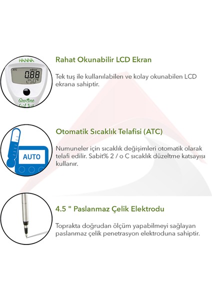 Hı 98331 Groline Dijital Toprak Ec ve Sıcaklık Test Cihazı | Kalem Tip | Hanna