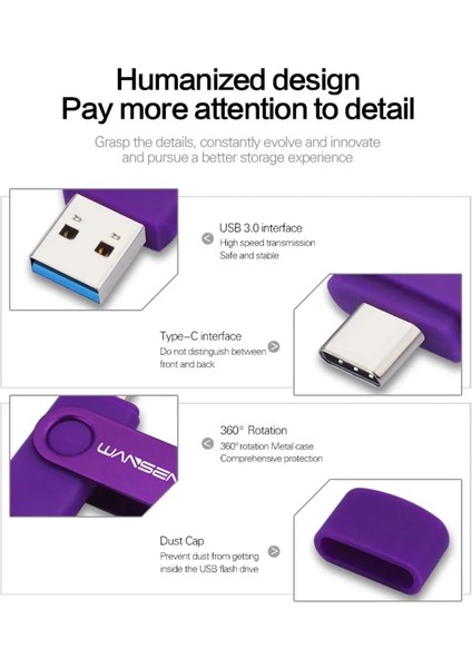 Mor 32GB Wansenda USB Flash Sürücü 512GB 256GB USB 3.0 Kalem Sürücü 128GB Type C Android/pc Için Cle USB Bellek 64GB Pendrive 32GB Memoria USB (Yurt Dışından) fırsatları
