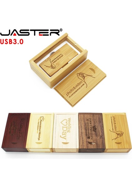 Gül 64GB Jaster USB 3.0 Ahşap Flash Sürücü Pendrive Memory Stick + Hediye Kutusu 4gb 8gb 16GB 32GB 64GB U Disk Düğün Hediyesi Ücretsiz Özel Logo (Yurt Dışından)