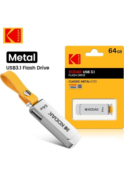 256 GB Orijinal Kodak Dönen USB 3.0 Flash Sürücü 64 GB 128 GB 256 GB Metal Kalem Sürücü K133 Memory Stick Unidad Flash USB 3.1 Pendrive (Yurt Dışından)