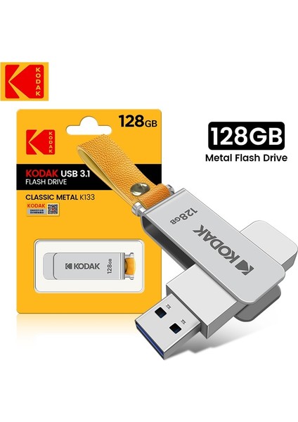 256 GB Orijinal Kodak Dönen USB 3.0 Flash Sürücü 64 GB 128 GB 256 GB Metal Kalem Sürücü K133 Memory Stick Unidad Flash USB 3.1 Pendrive (Yurt Dışından)