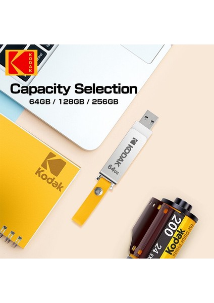 256 GB Orijinal Kodak Dönen USB 3.0 Flash Sürücü 64 GB 128 GB 256 GB Metal Kalem Sürücü K133 Memory Stick Unidad Flash USB 3.1 Pendrive (Yurt Dışından)