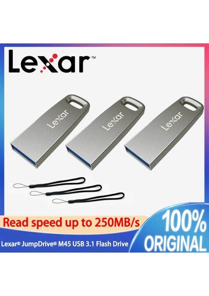 LJDM45 64GABSL Lexar Flash Sürücü M45 USB 3.1 Jumpdrive Kalem Sürücü 32 GB 64 GB 128 GB 256 GB 250 Mb/s'ye Kadar Yüksek Hızlı Pendrive Stick USB Bellek Çubuğu (Yurt Dışından)