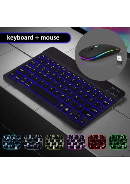 Tablet iPad Için Siyah Ingilizce Klavye Kablosuz Bluetooth Fare Klavye iPad 10.2 Pro 11 12.9 Hava 10.5 9.7 Mini iPhone Için Arkadan Aydınlatmalı Klavye (Yurt Dışından)